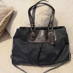 Coach Ashley Vintage Signature Carryall Shoulder/Crossbody Grey Metalic bag